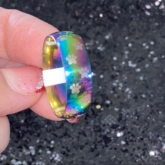 🎄2/$15🎁3/$20 Stainless Steel Unisex Rainbow Paw Print Ring size 13 - Picture 14 of 16